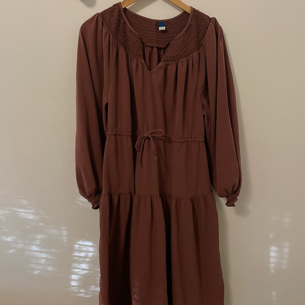 Boho cotton long Sleeve Brown Dress